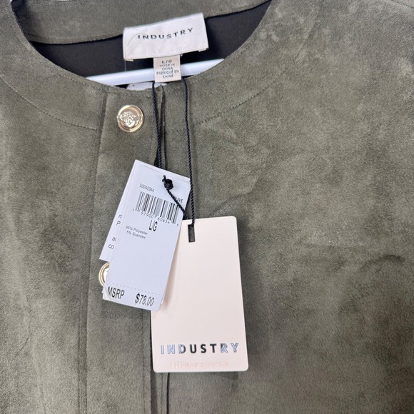 INDUSTRY Faux Leather Olive Green Button Front Cropped Jacket Women's Size L - Picture 5 of 6